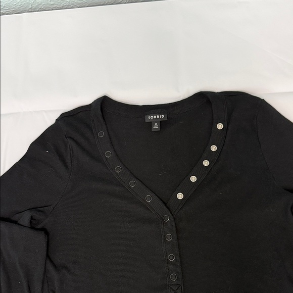 Torrid Black V-Neck Blouse with Button Accents - Picture 2 of 2
